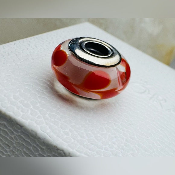 Authentic Retired Pandora Red Swirl Murano Glass Charm - Picture 6 of 9